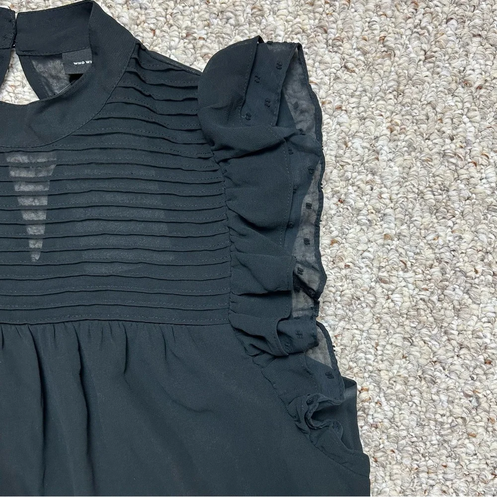 Who What Wear NWT Black Tiered Ruffle Dress Womens Medium Sleeveless Short Sheer - Picture 3 of 9